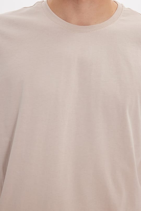 Unisex Slim Fit Dar Kesim %100 Pamuk Yumuşak Dokulu Vizon Bisiklet Yaka Tişört