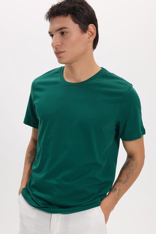 Unisex Slim Fit Dar Kesim %100 Pamuk Yumuşak Dokulu Yeşil Bisiklet Yaka Tişört
