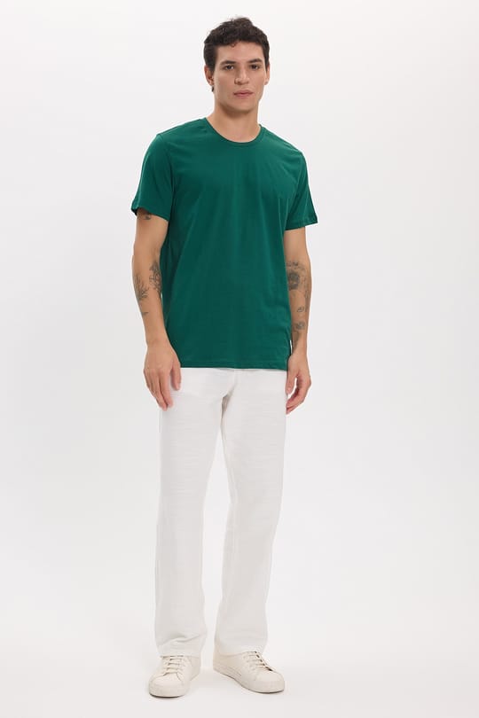 Unisex Slim Fit Dar Kesim %100 Pamuk Yumuşak Dokulu Yeşil Bisiklet Yaka Tişört