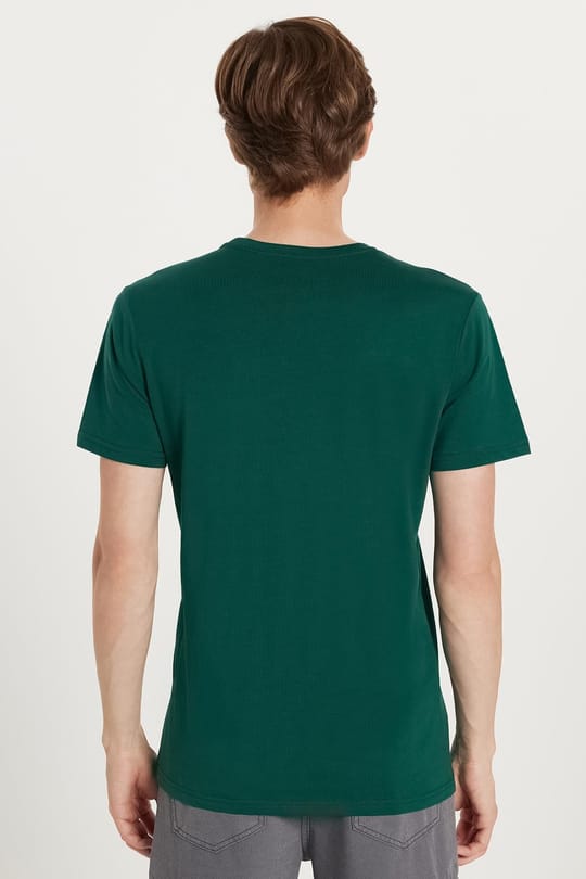Unisex Slim Fit Dar Kesim %100 Pamuk Yumuşak Dokulu Yeşil Bisiklet Yaka Tişört