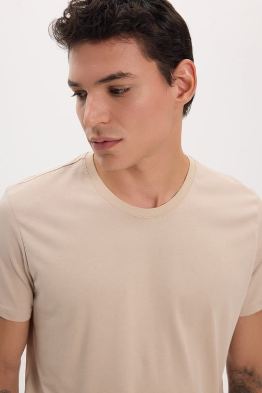 Unisex Slim Fit Dar Kesim %100 Pamuk Yumuşak Dokulu Taş Bisiklet Yaka Tişört