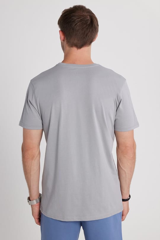 Unisex Slim Fit Dar Kesim %100 Pamuk Yumuşak Dokulu Gri Bisiklet Yaka Tişört