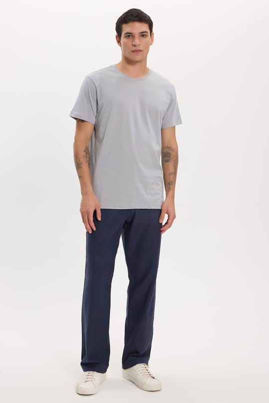 Unisex Slim Fit Dar Kesim %100 Pamuk Yumuşak Dokulu Gri Bisiklet Yaka Tişört