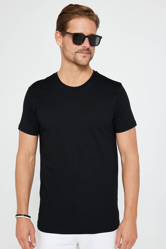 Unisex 5li Paket Siyah Slim Fit Dar Kesim %100 Pamuk Bisiklet Yaka Tişört