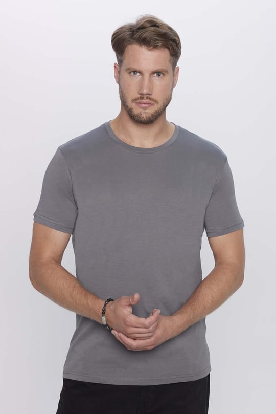 Unisex 5li Pkt Siyah-Beyaz-Lacivert-K.Gri-A.Mavi Slim Fit Dar Kesim %100 Pamuk Bisiklet Yaka Tişört