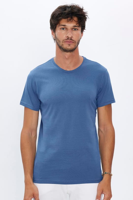 Unisex 5li Paket Siyah-Beyaz-Taş-Kırmızı-Mavi Slim Fit Dar Kesim %100 Pamuk Bisiklet Yaka Tişört