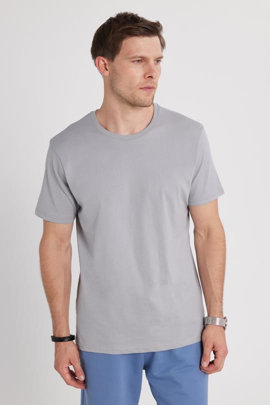 Unisex 5li Paket Siyah-Beyaz-Taş-Mavi-Gri Slim Fit Dar Kesim %100 Pamuk Bisiklet Yaka Tişört