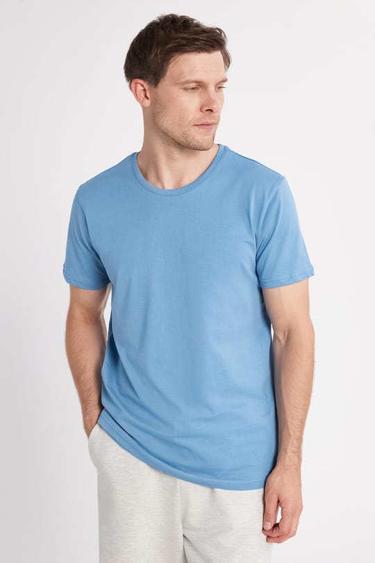 Unisex 5li Paket Siyah-Beyaz-Taş-Mavi-Gri Slim Fit Dar Kesim %100 Pamuk Bisiklet Yaka Tişört