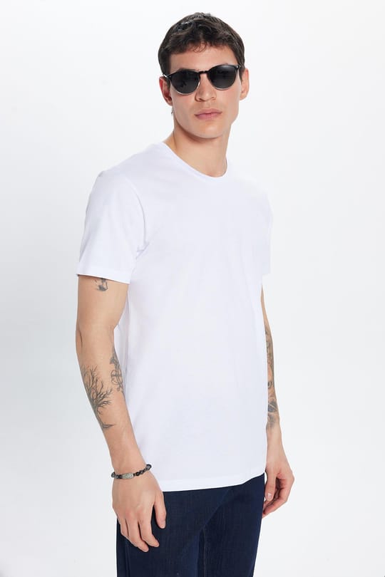 Unisex 5li Paket Siyah-Beyaz-Taş-Mavi-Gri Slim Fit Dar Kesim %100 Pamuk Bisiklet Yaka Tişört