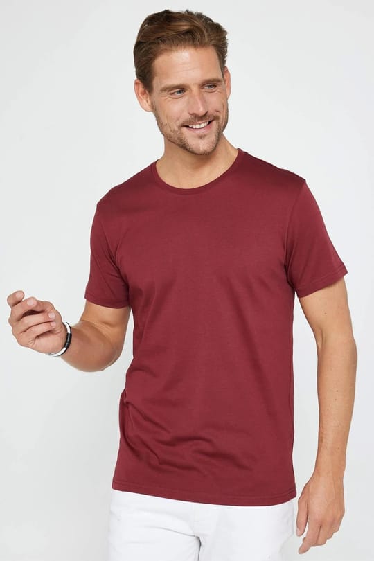 Unisex 5li Pkt Siyah-Beyaz-Bordo-Haki-Açık Mavi Slim Fit Dar Kesim %100 Pamuk Bisiklet Yaka Tişört