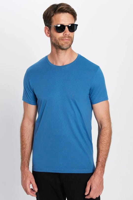 Unisex 5li Paket Siyah-Beyaz-Bordo-Mavi-Yeşil Slim Fit Dar Kesim %100 Pamuk Bisiklet Yaka Tişört