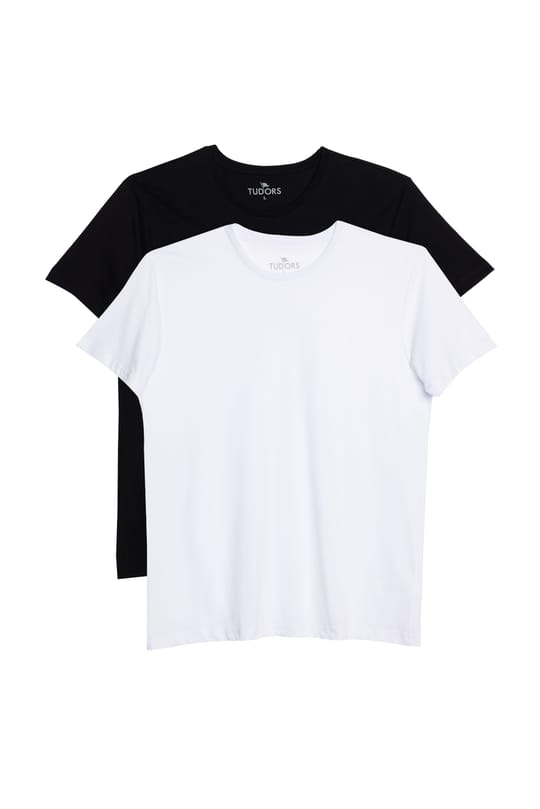 Unisex 2li Paket Siyah-Beyaz Slim Fit Dar Kesim %100 Pamuk Bisiklet Yaka Tişört