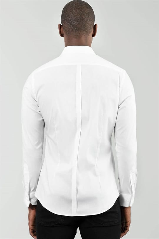 Süper Slim Fit Uzun Kollu Pamuklu Likralı Erkek Beyaz Gömlek