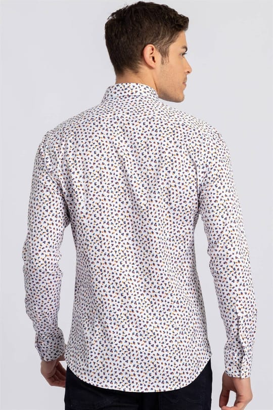 Süper Slim Fit Uzun Kollu Düğmeli Yaka Pamuklu Likralı Desenli Spor Erkek Gömlek