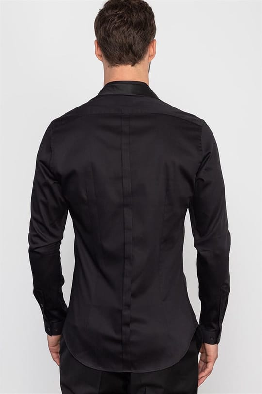Süper Slim Fit Uzun Kollu Extra Likralı Erkek Siyah Gömlek