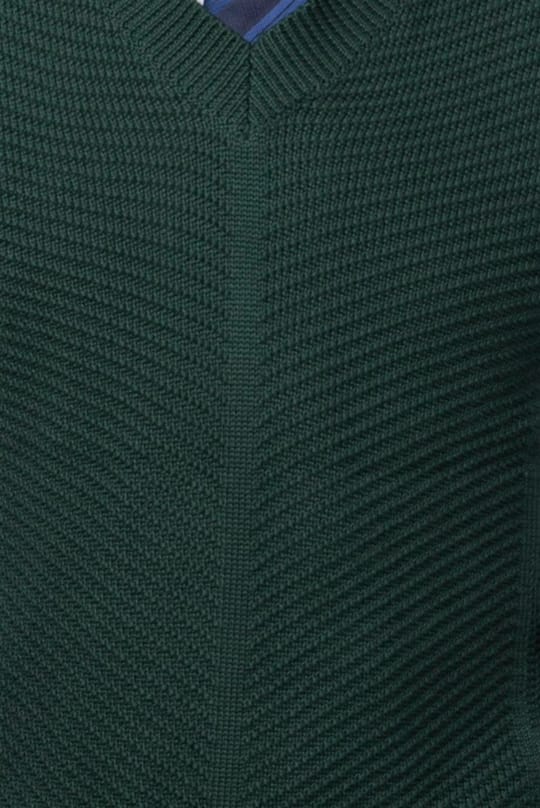 Erkek Slim Fit V Yaka Kendinden Desenli Yeşil Süveter