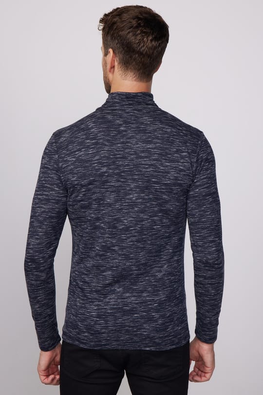 Erkek Slim Fit Dar Kesim Desenli İnce Lacivert Tam Balıkçı Yaka Sweatshirt