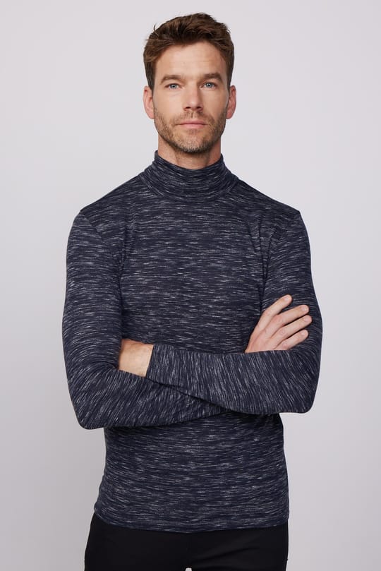 Erkek Slim Fit Dar Kesim Desenli İnce Lacivert Tam Balıkçı Yaka Sweatshirt