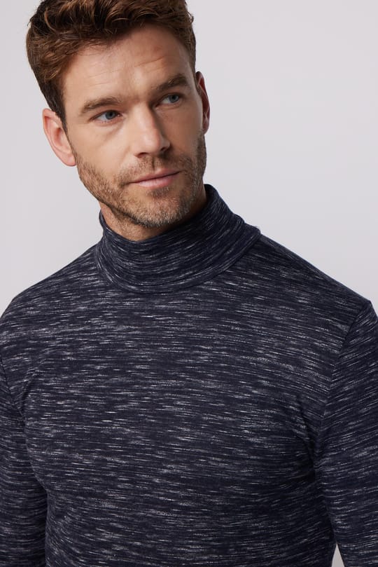 Slim Fit Tam Balıkçı Yaka Desenli İnce Erkek Sweatshirt