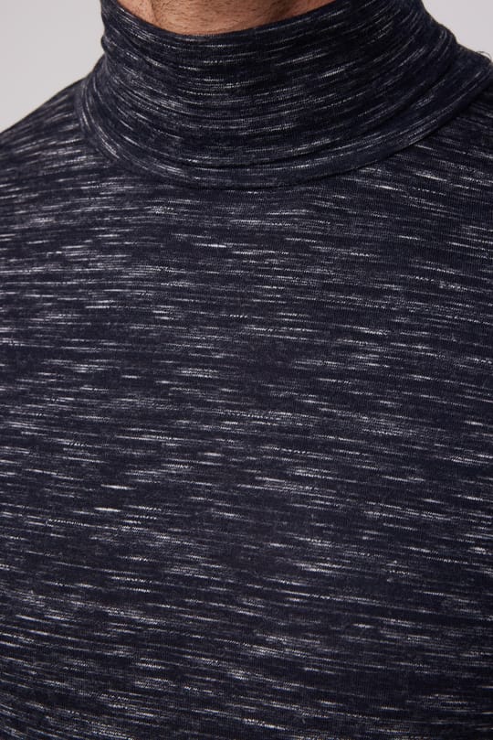 Erkek Slim Fit Dar Kesim Desenli İnce Lacivert Tam Balıkçı Yaka Sweatshirt