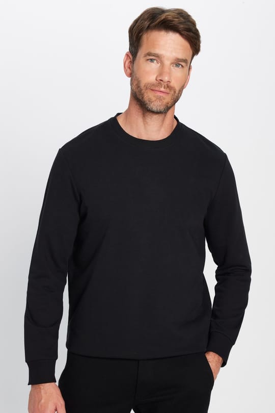 Unisex Relax Fit Rahat Kesim Pamuklu 3 İplik İçi Polarlı Basic Siyah Bisiklet Yaka Sweatshirt