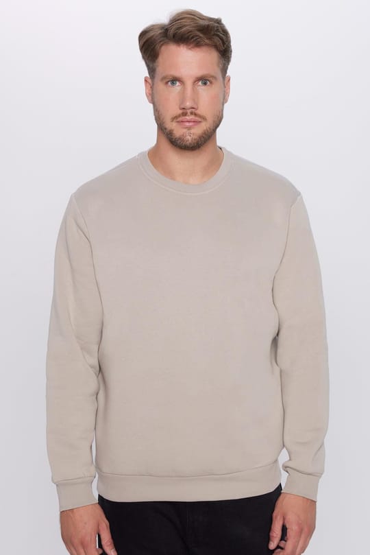 Unisex Relax Fit Rahat Kesim Pamuklu 3 İplik İçi Polarlı Basic Gri Bisiklet Yaka Sweatshirt