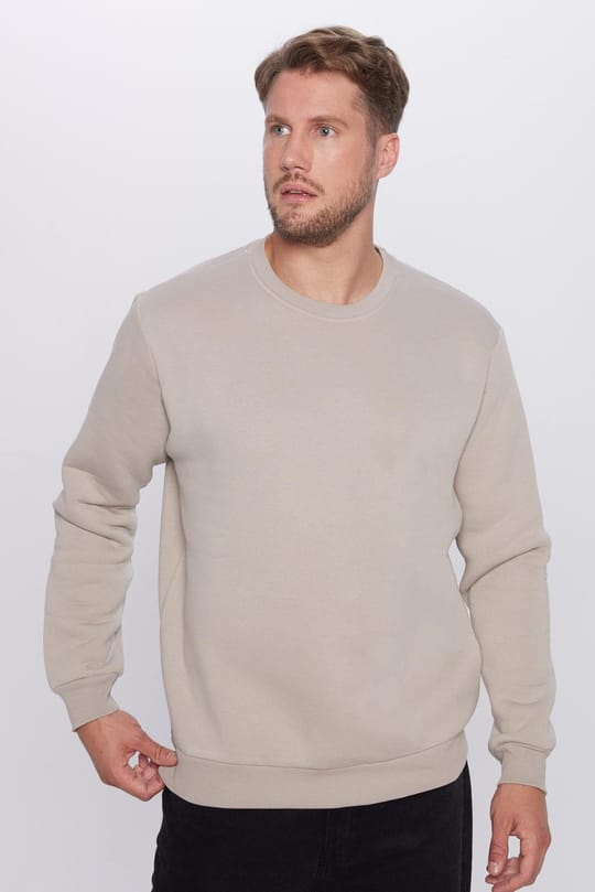 Unisex Relax Fit Rahat Kesim Pamuklu Yumuşak Dokulu İçi Polarlı Basic Gri Bisiklet Yaka Sweatshirt