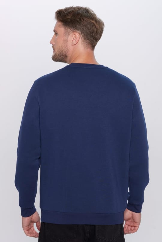 Unisex Relax Fit Rahat Kesim Pamuklu 3 İplik Polarlı Basic Lacivert Bisiklet Yaka Sweatshirt