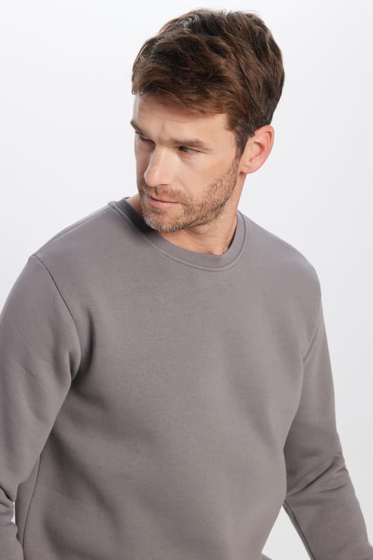 Unisex Relax Fit Rahat Kesim Pamuklu 3 İplik İçi Polarlı Basic Gri Bisiklet Yaka Sweatshirt