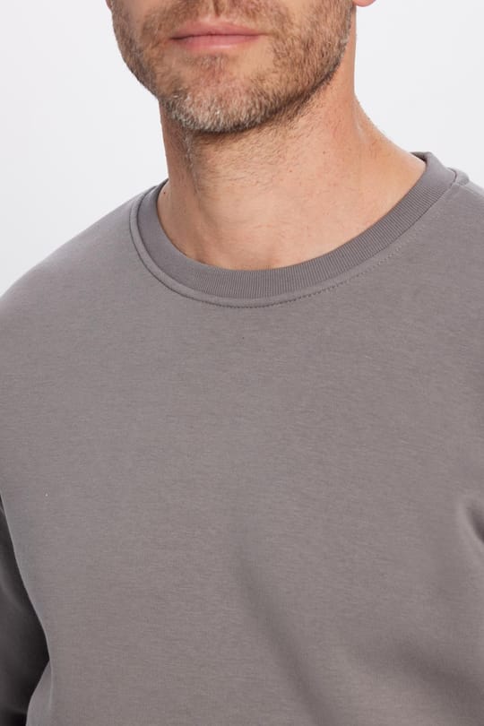 Unisex Relax Fit Rahat Kesim Pamuklu 3 İplik İçi Polarlı Basic Gri Bisiklet Yaka Sweatshirt