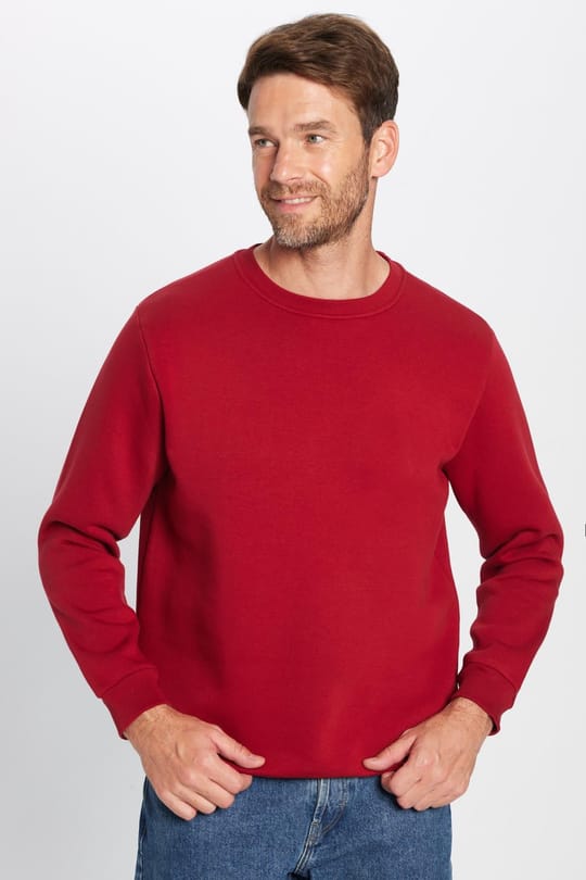Unisex Relax Fit Rahat Kesim Pamuklu 3 İplik İçi Polarlı Basic Bordo Bisiklet Yaka Sweatshirt