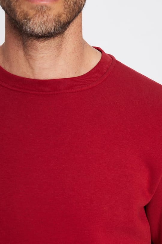Unisex Relax Fit Rahat Kesim Pamuklu 3 İplik İçi Polarlı Basic Bordo Bisiklet Yaka Sweatshirt
