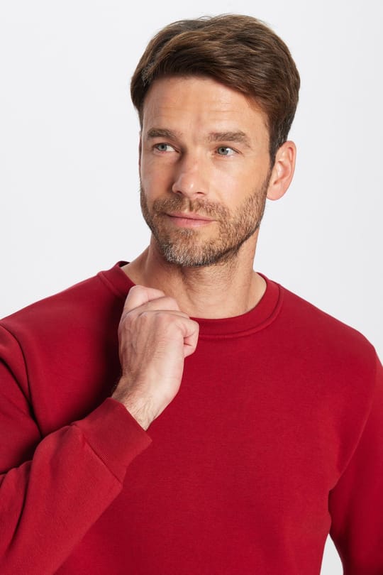 Unisex Relax Fit Rahat Kesim Pamuklu Yumuşak Dokulu İçi Polarlı Basic Bordo Bisiklet Yaka Sweatshirt