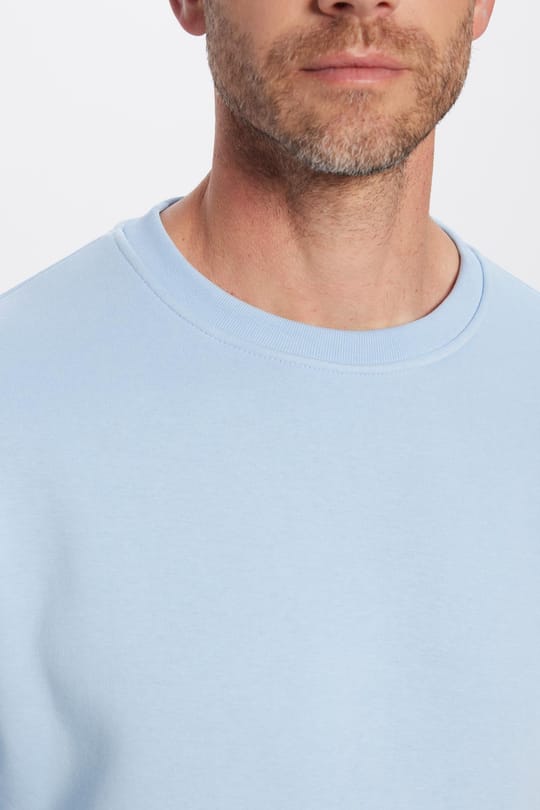 Unisex Relax Fit Rahat Kesim Pamuklu 3 İplik İçi Polarlı Basic Mavi Bisiklet Yaka Sweatshirt
