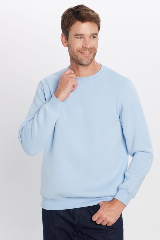 Unisex Relax Fit Rahat Kesim Pamuklu 3 İplik İçi Polarlı Basic Mavi Bisiklet Yaka Sweatshirt