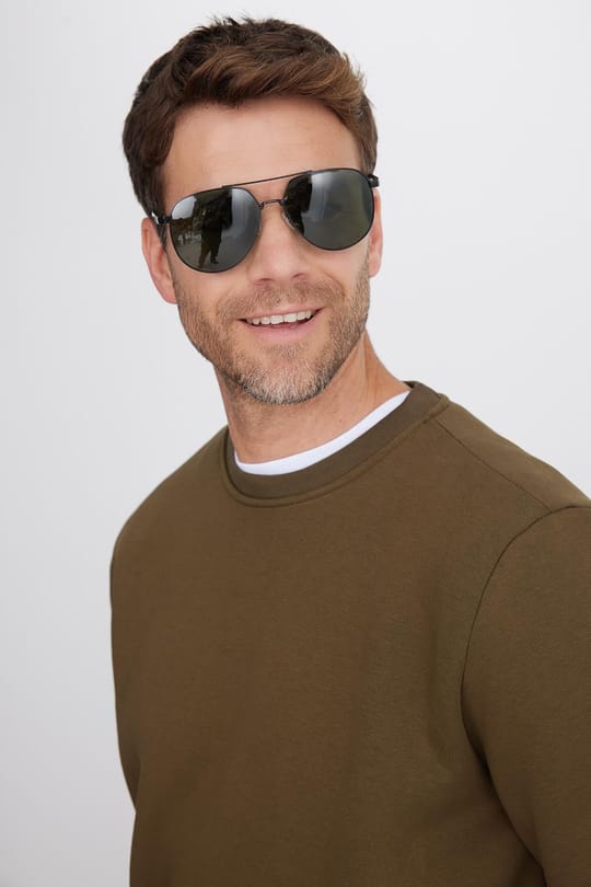 Unisex Relax Fit Rahat Kesim Pamuklu 3 İplik İçi Polarlı Yeşil Bisiklet Yaka Sweatshirt