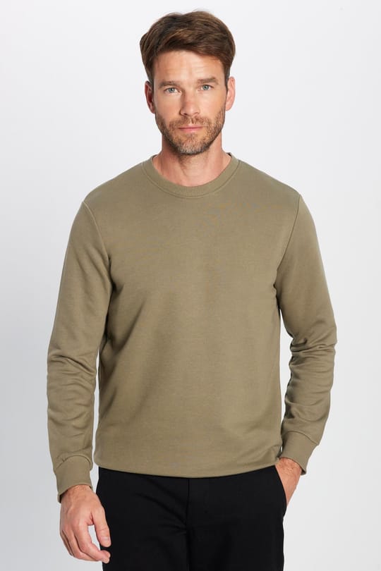 Unisex Relax Fit Rahat Kesim Pamuklu 3 İplik İçi Polarlı Basic Yeşil Bisiklet Yaka Sweatshirt