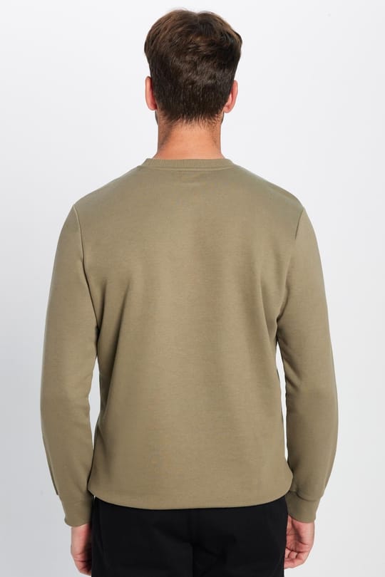 Unisex Relax Fit Rahat Kesim Pamuklu 3 İplik İçi Polarlı Basic Yeşil Bisiklet Yaka Sweatshirt