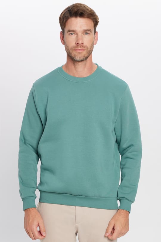 Unisex Relax Fit Rahat Kesim Pamuklu 3 İplik İçi Polarlı Basic Petrol Bisiklet Yaka Sweatshirt