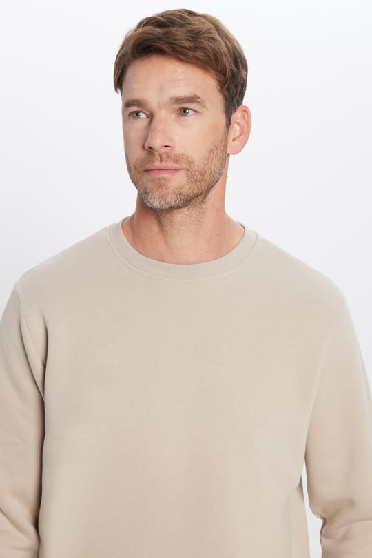 Unisex Relax Fit Rahat Kesim Pamuklu Yumuşak Dokulu İçi Polarlı Basic Taş Renk Bisiklet Yaka Sweatshirt