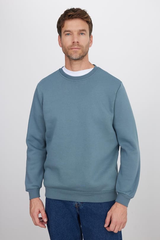 Unisex Relax Fit Rahat Kesim Pamuklu 3 İplik İçi Polarlı Gri Bisiklet Yaka Sweatshirt