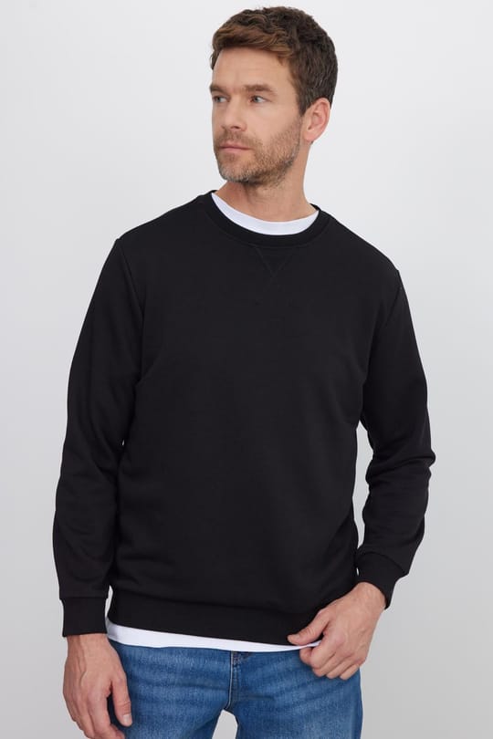 Unisex Relax Fit Rahat Kesim %100 Pamuk 3 İplik Basic Siyah Bisiklet Yaka Sweatshirt