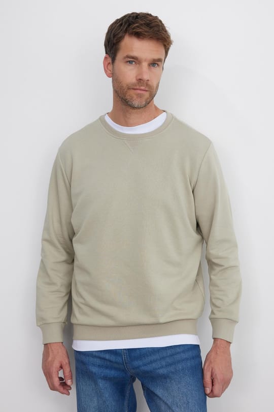 Unisex Relax Fit Rahat Kesim %100 Pamuk 3 İplik Basic Taş Bisiklet Yaka Sweatshirt