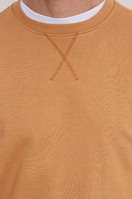 Unisex Relax Fit Rahat Kesim %100 Pamuk 3 İplik Basic Camel Bisiklet Yaka Sweatshirt
