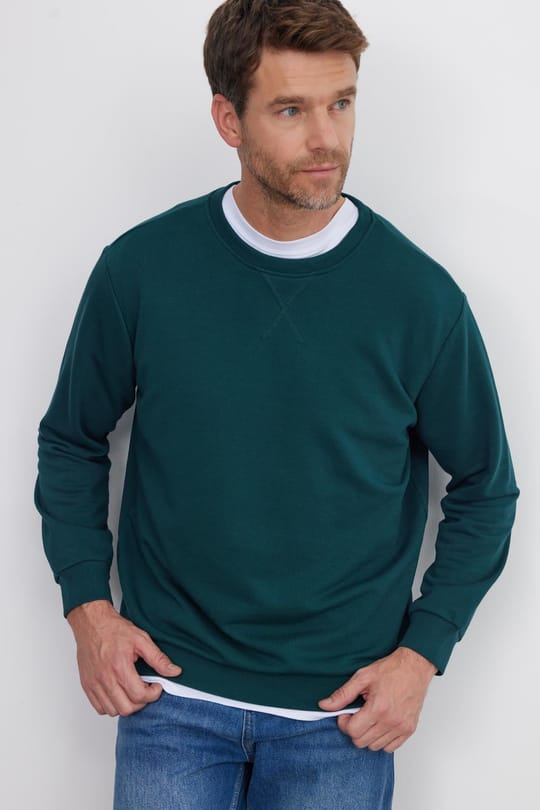 Unisex Relax Fit Rahat Kesim %100 Pamuk 3 İplik Basic Yeşil Bisiklet Yaka Sweatshirt