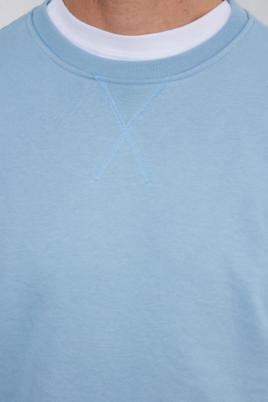 Unisex Relax Fit Rahat Kesim %100 Pamuk 3 İplik Basic Mavi Bisiklet Yaka Sweatshirt
