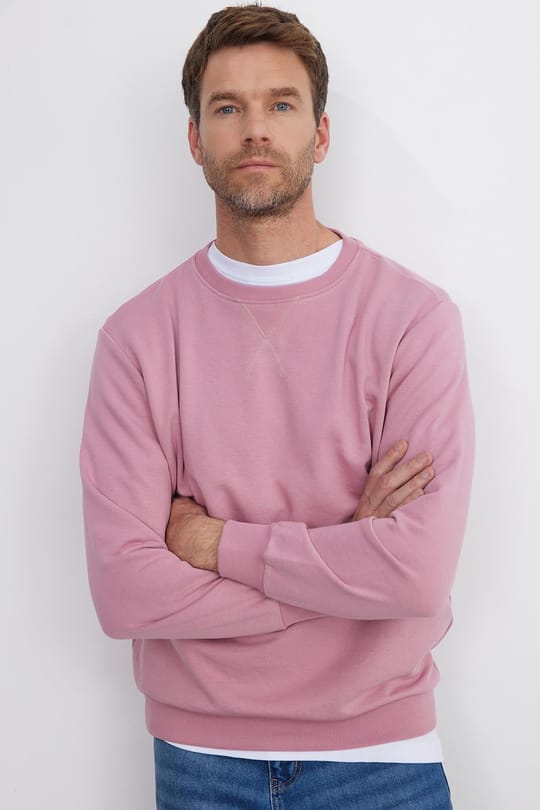 Unisex Relax Fit Rahat Kesim %100 Pamuk 3 İplik Basic Lila Bisiklet Yaka Sweatshirt