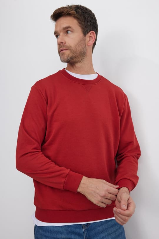 Unisex Relax Fit Rahat Kesim %100 Pamuk 3 İplik Basic Kiremit Bisiklet Yaka Sweatshirt