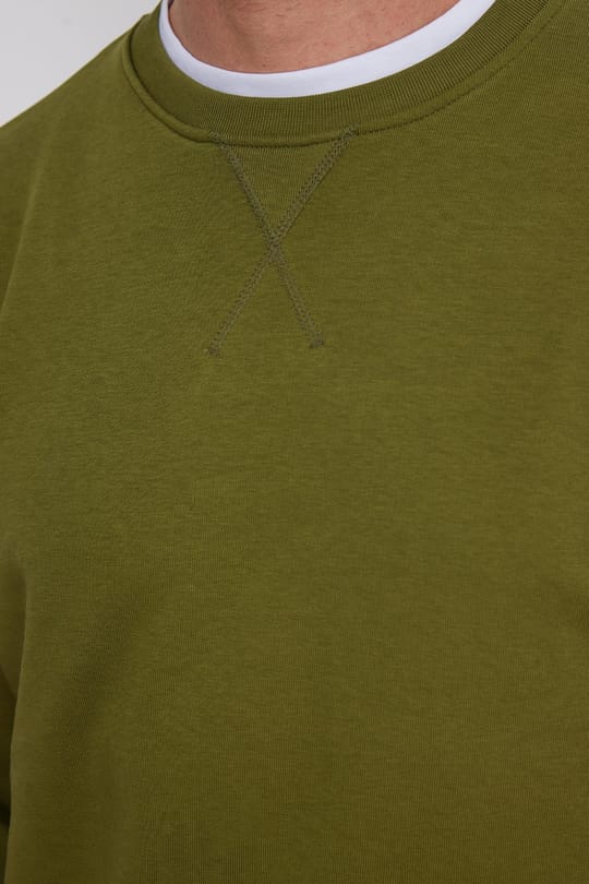 Unisex Relax Fit Rahat Kesim %100 Pamuk 3 İplik Basic Yeşil Bisiklet Yaka Sweatshirt