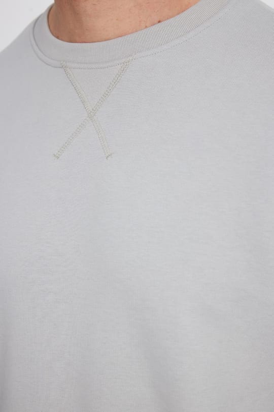 Unisex Relax Fit Rahat Kesim %100 Pamuk 3 İplik Basic Taş Renk Bisiklet Yaka Sweatshirt